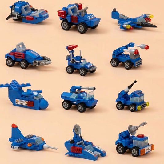 Police Vehicle Compatible Building Bricks 12-in-1 Set - studio photo