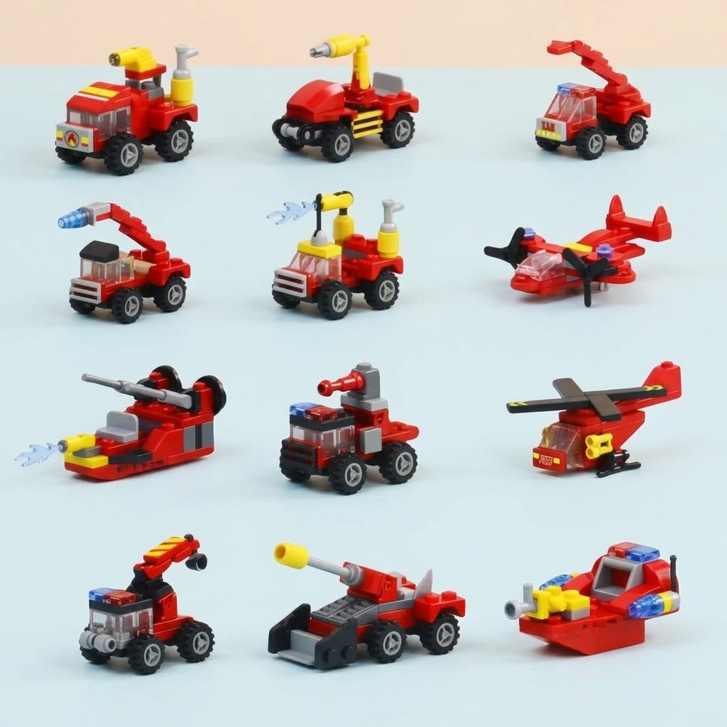 Fire Truck Compatible Building Bricks 12-in-1 Set - studio photo