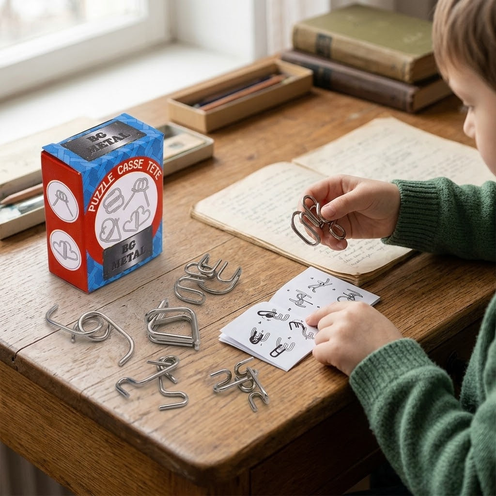 Metal Puzzle Brain Teaser in Box 8 Designs - lifestyle photo