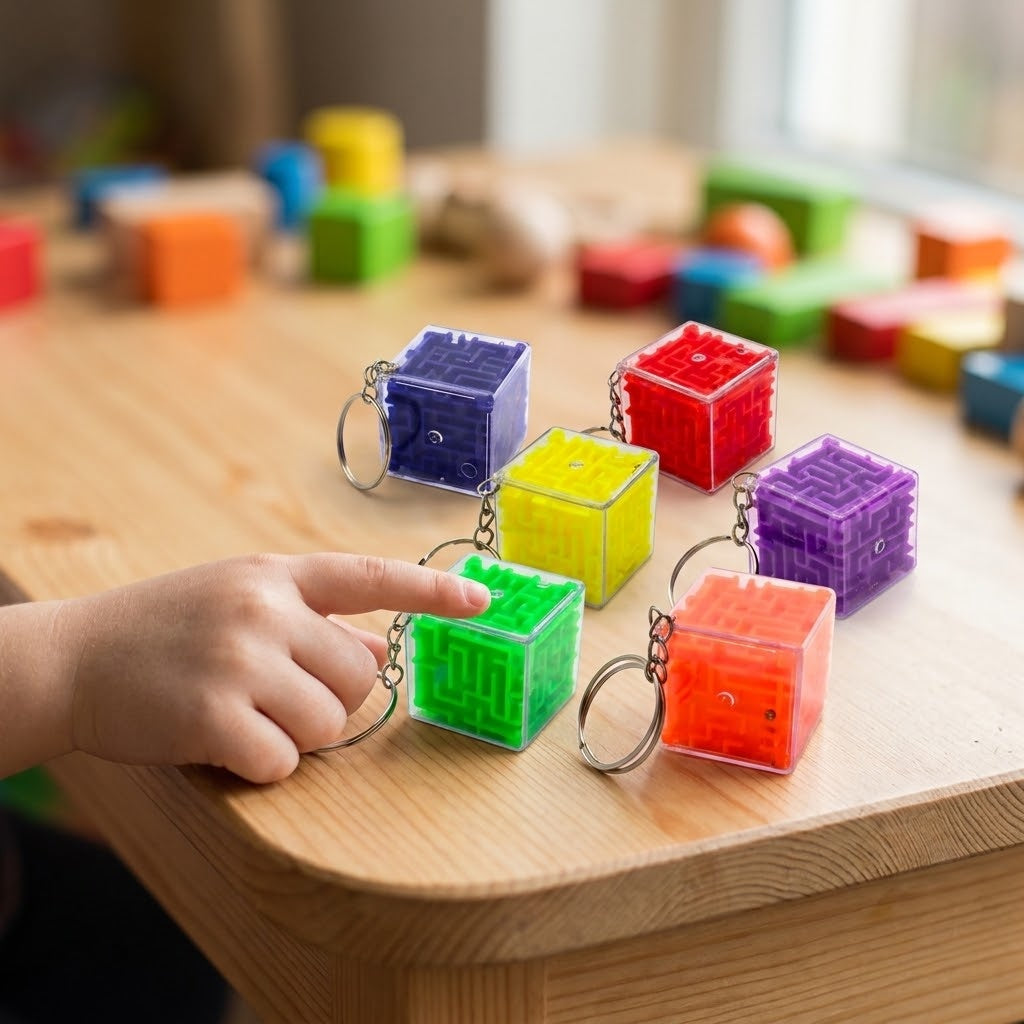 3D Maze Cube Puzzle Keychain – Brain Teaser 3 cm - lifestyle photo