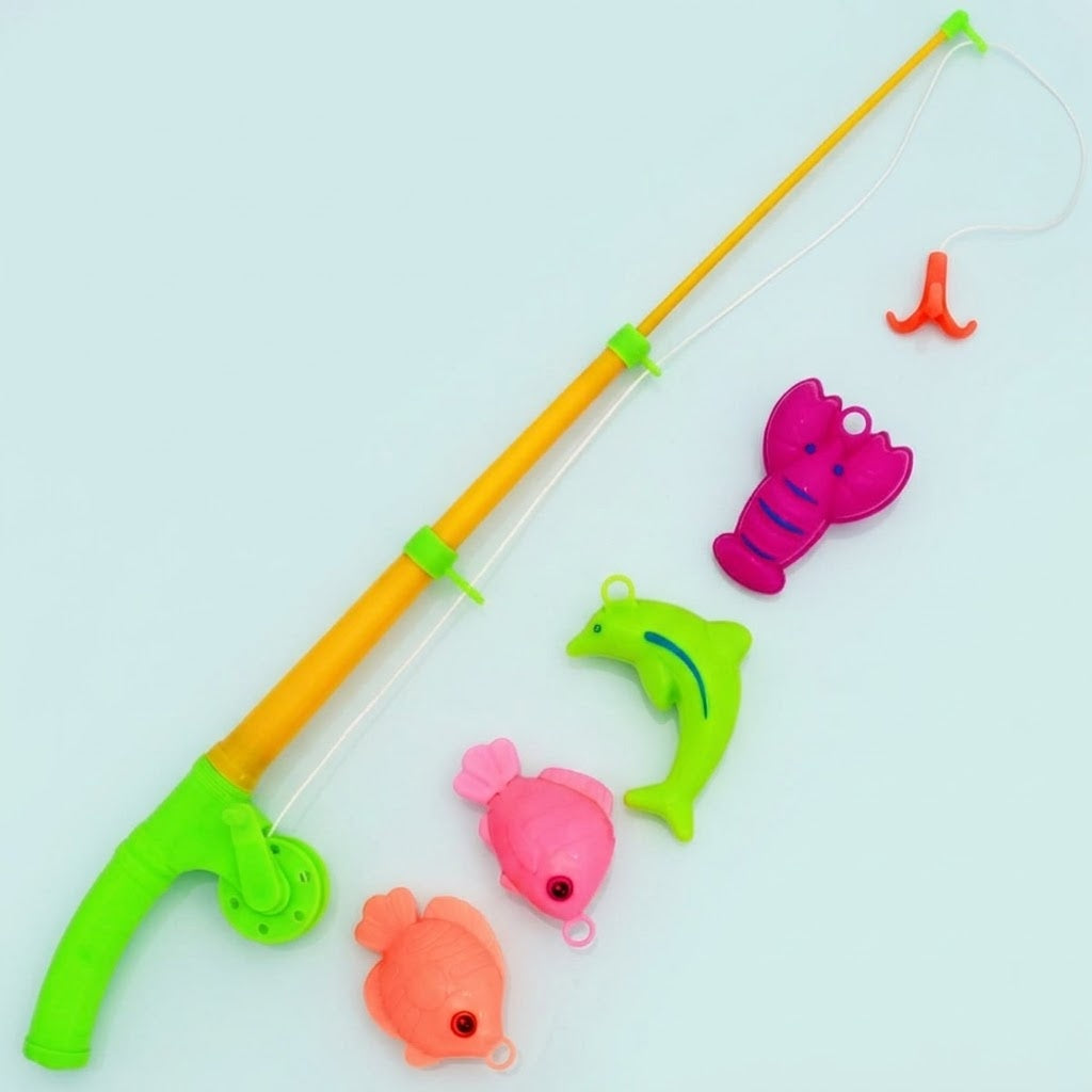 Fishing Game Kids Rod and Reel with 4 Sea Animals - studio photo