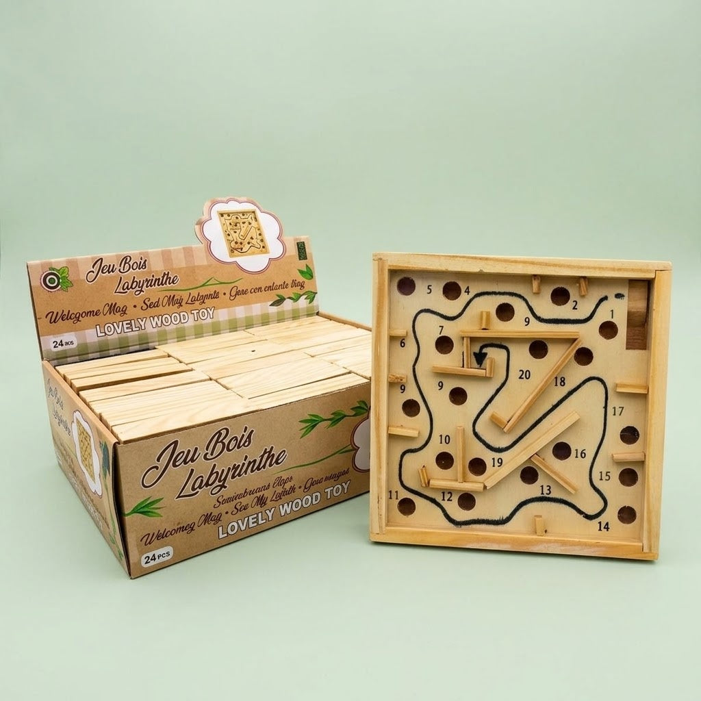 Wooden Maze Game 11.5 cm Ball Labyrinth Puzzle - studio photo