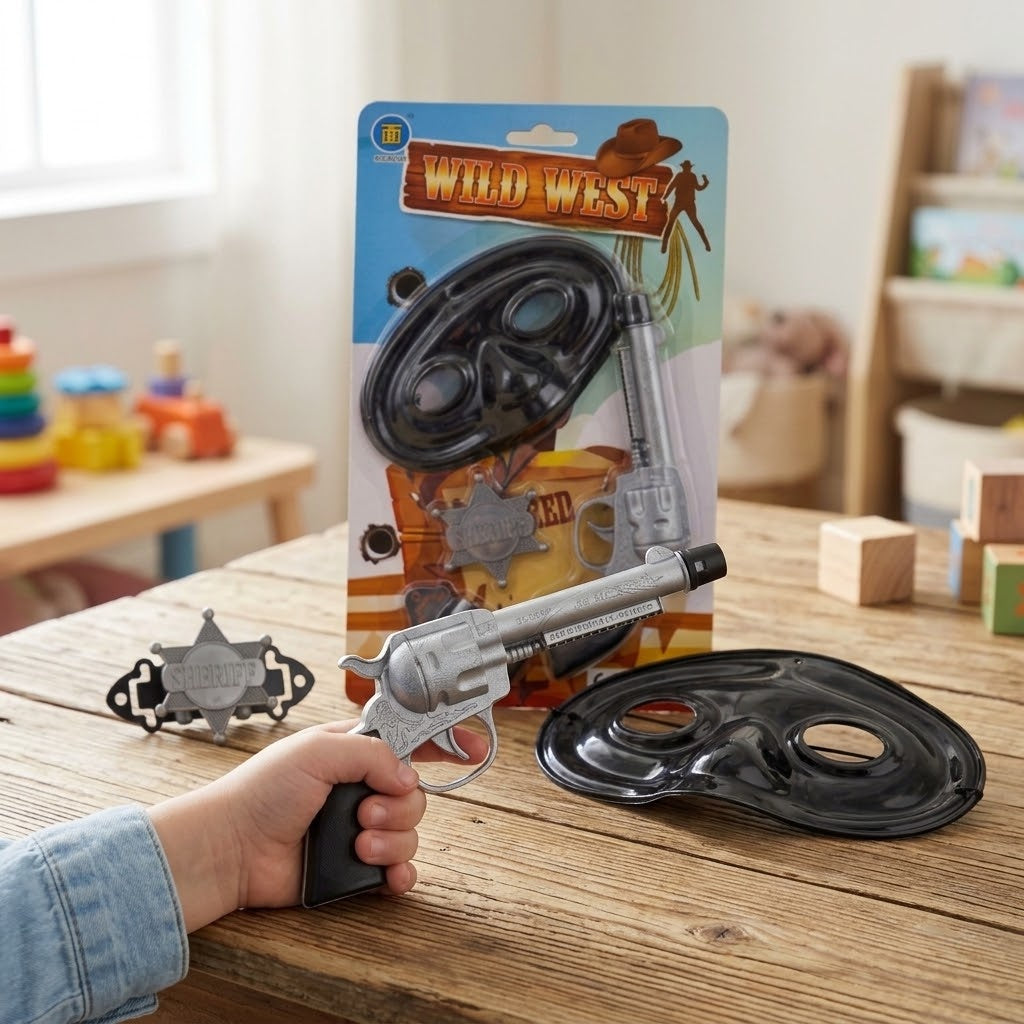 Cowboy Toy Gun Set with Mask, Star & Bullets - lifestyle photo