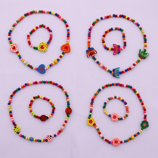 Wooden Jewellery Set Necklace and Bead Bracelet - studio photo