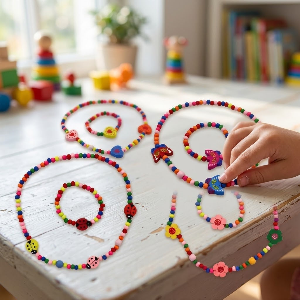 Wooden Jewellery Set Necklace and Bead Bracelet - lifestyle photo