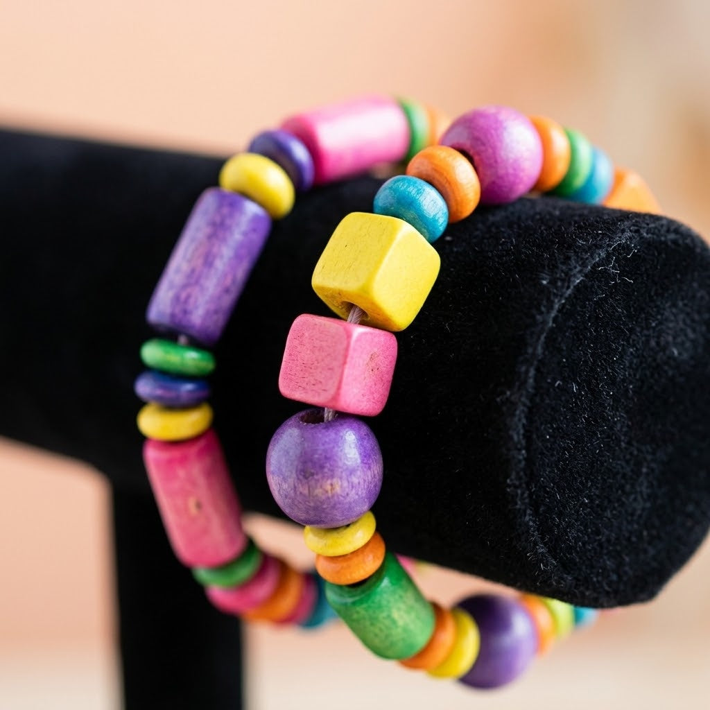 Wooden Bracelet 16 cm Plastic-Free Kids Jewellery - close-up