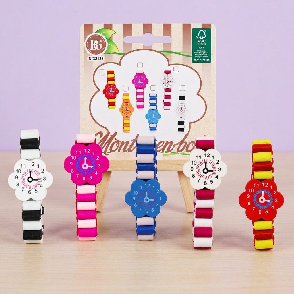Wooden Watch Bracelet Elastic Kids Play Watch - studio photo
