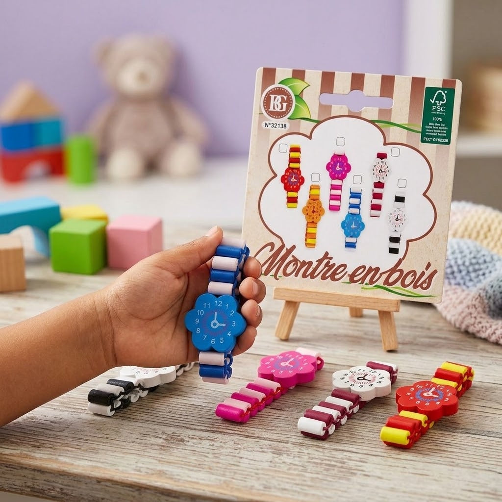 Wooden Watch Bracelet Elastic Kids Play Watch - lifestyle photo