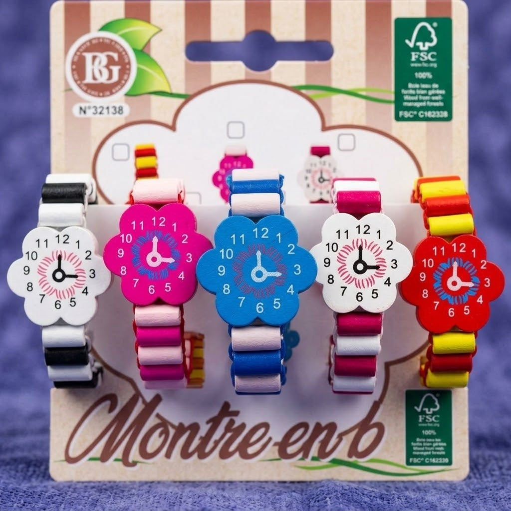Wooden Watch Bracelet Elastic Kids Play Watch - close-up