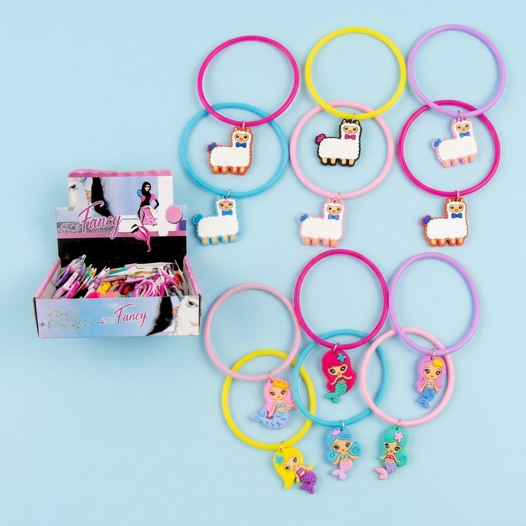 Silicone Bracelet with Llama or Mermaid Pendant - studio photo