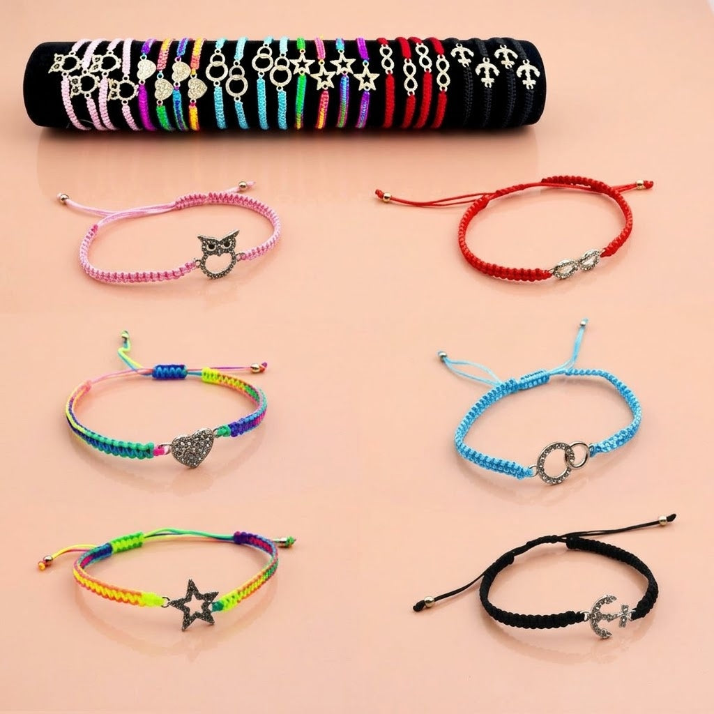 Braided Cord Bracelet with Mini Diamond Charm - studio photo