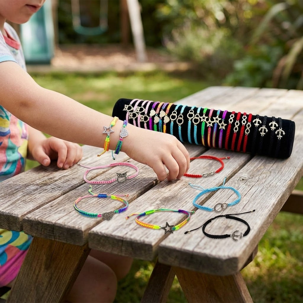 Braided Cord Bracelet with Mini Diamond Charm - lifestyle photo