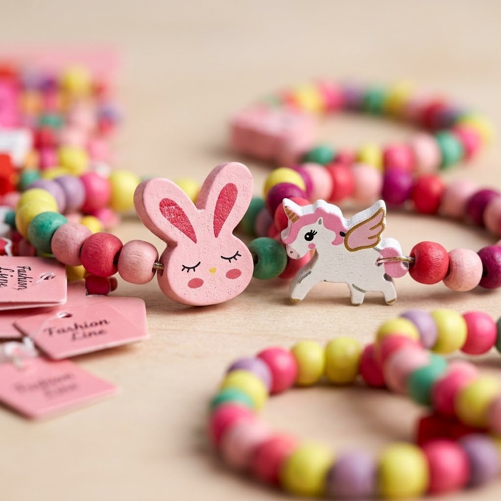 Wooden Bracelet with Figurine Pendant for Kids - close-up