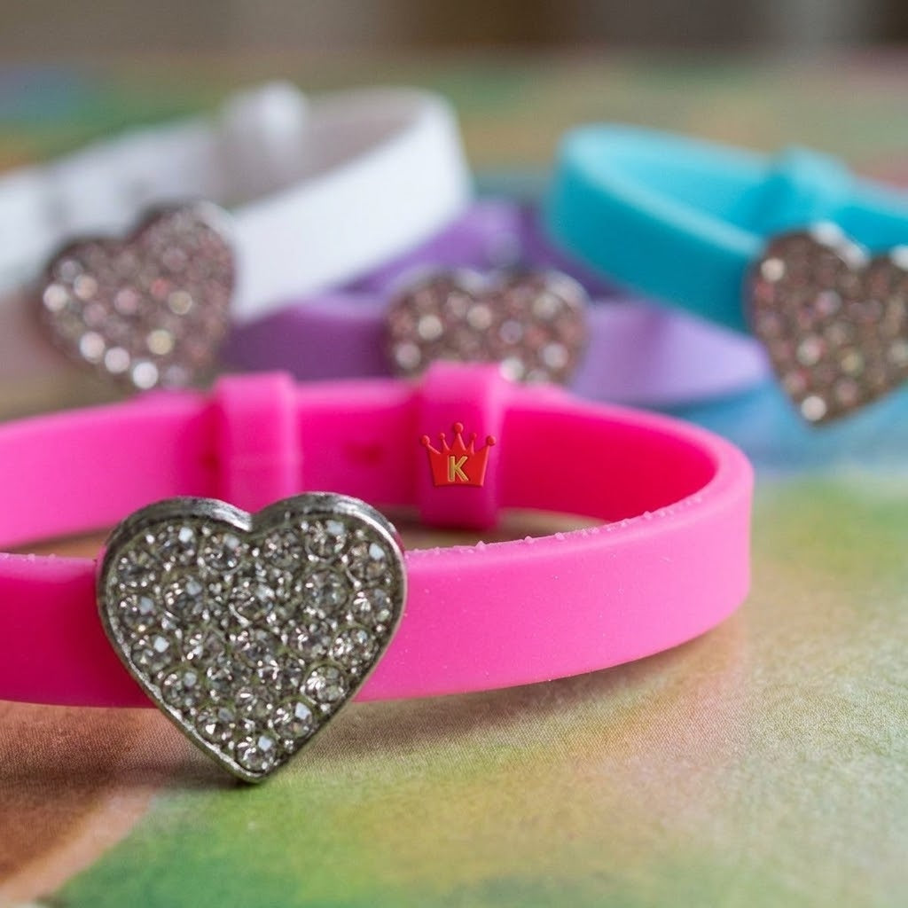 Silicone Heart Bracelet with Rhinestone Charm - close-up