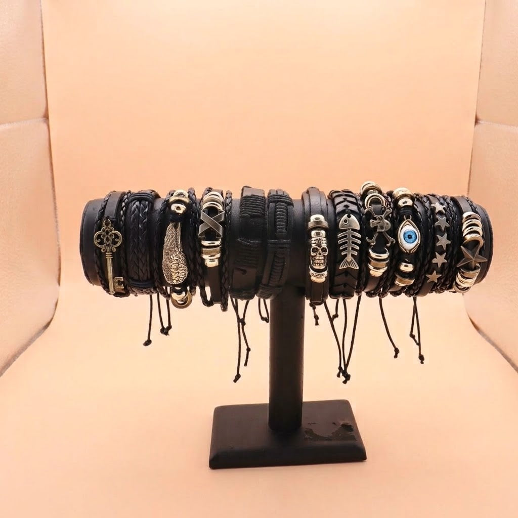 Adjustable Leather Bracelet 12 Assorted Styles - studio photo