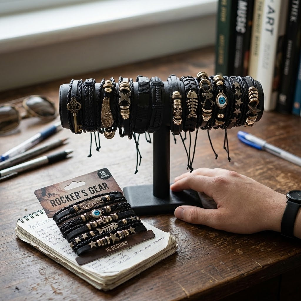 Adjustable Leather Bracelet 12 Assorted Styles - lifestyle photo