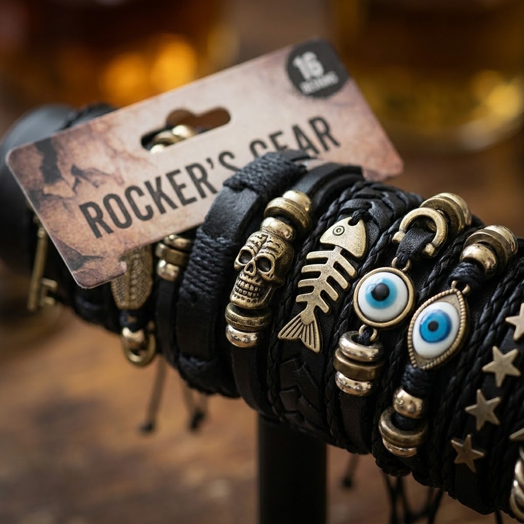 Adjustable Leather Bracelet 12 Assorted Styles - close-up