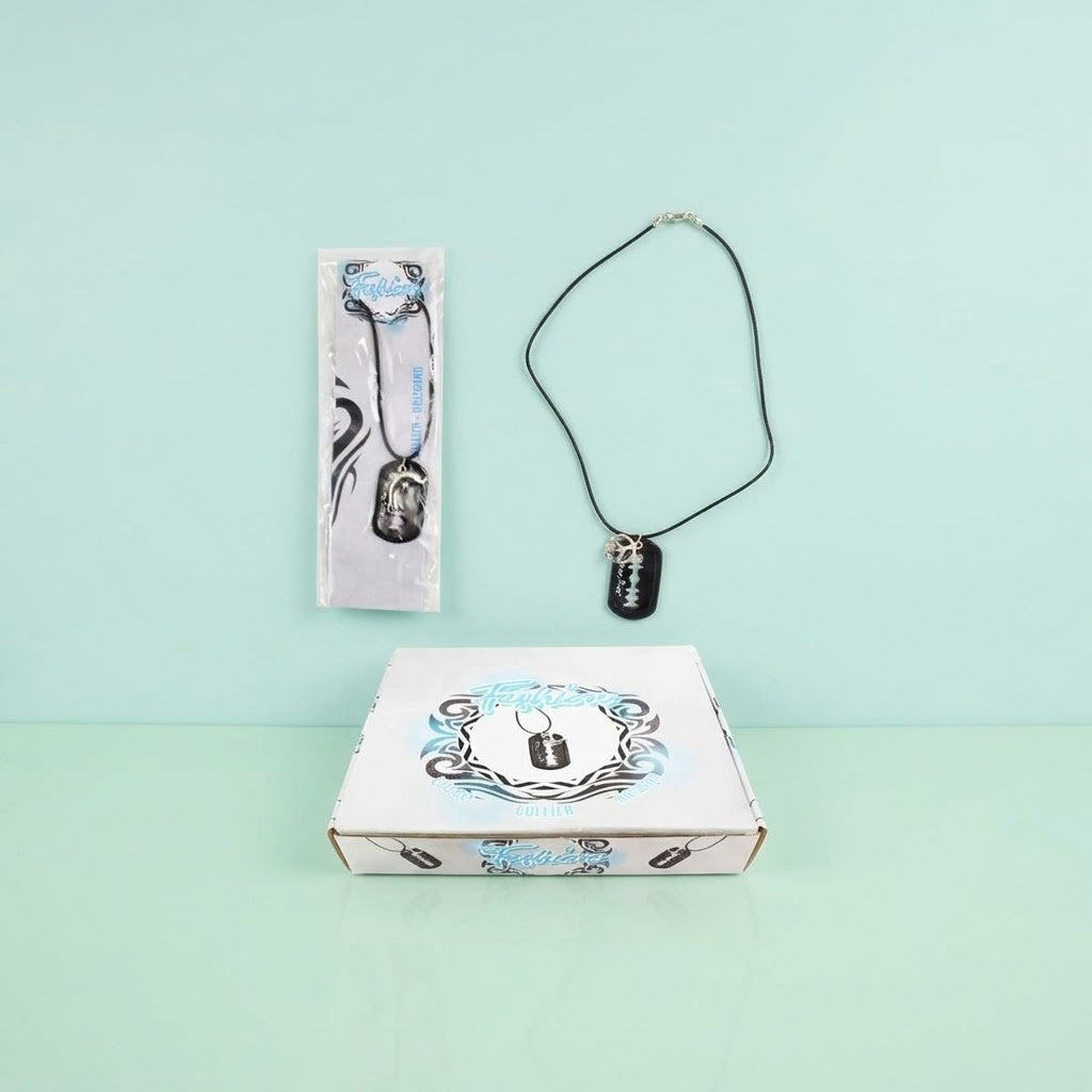 Fake Razor Blade Novelty Necklace with Pendant - lifestyle photo