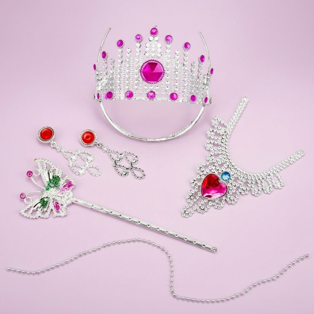 Princess Beauty Set with Tiara & Jewellery, 5 Pieces - studio photo