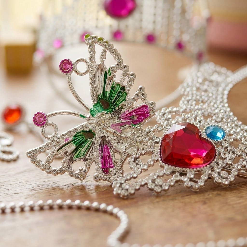 Princess Beauty Set with Tiara & Jewellery, 5 Pieces - close-up