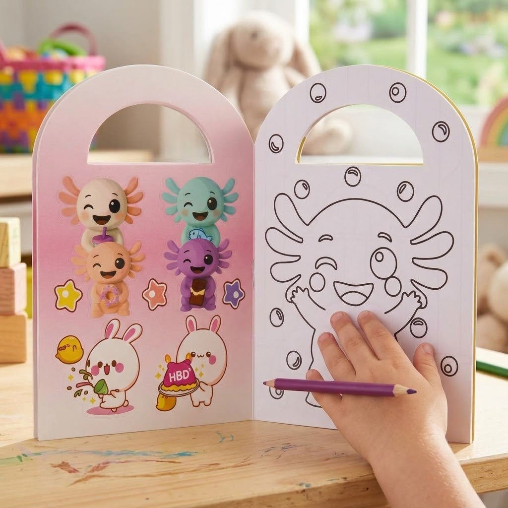 Kawaii Colouring Book with Stickers Party Favours - lifestyle photo