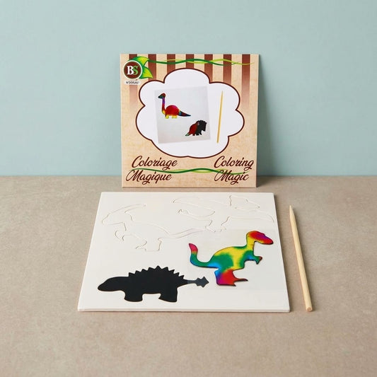Dinosaur Magic Scratch Card with 4 Stencils 8.5 cm - studio photo