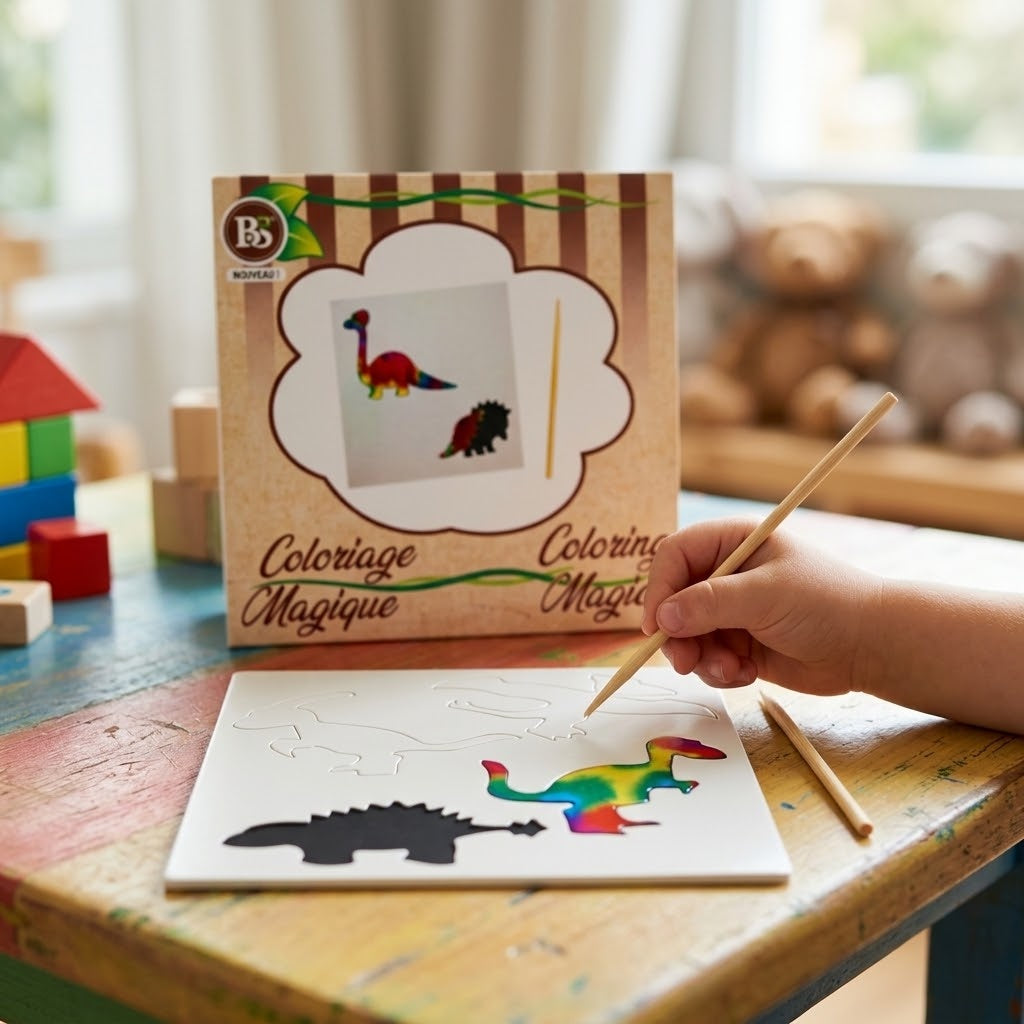 Dinosaur Magic Scratch Card with 4 Stencils 8.5 cm - lifestyle photo