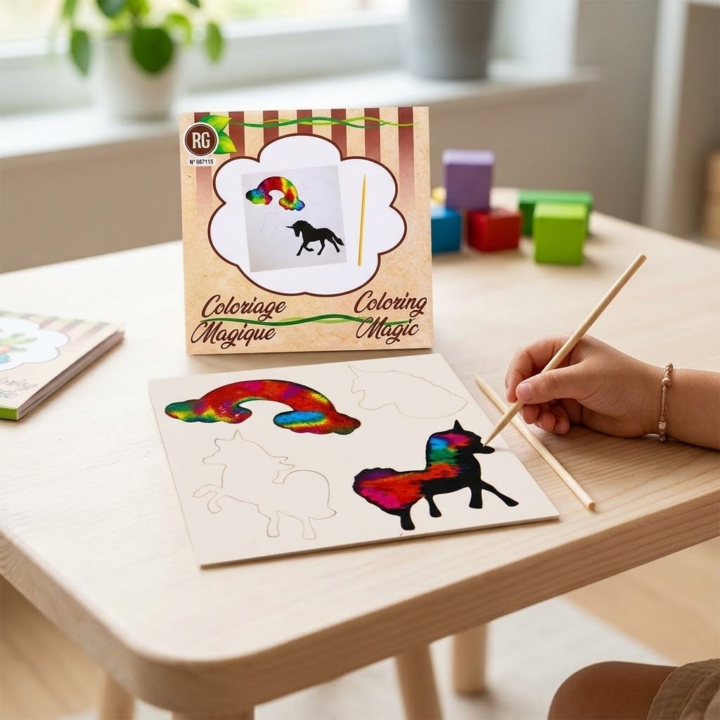Unicorn Magic Scratch Card with 4 Stencils 8.5 cm - lifestyle photo