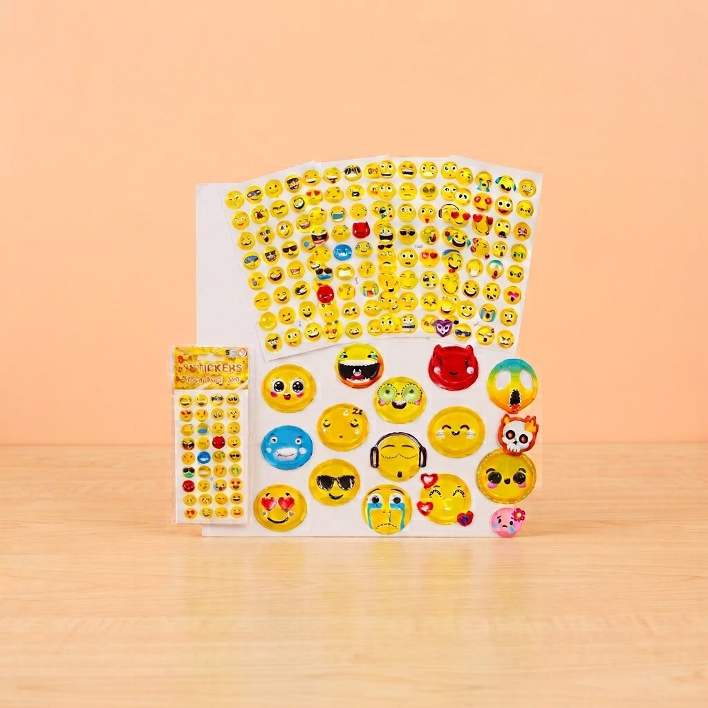 Funny Emoji 3D Puffy Stickers Sheet of 32 - studio photo