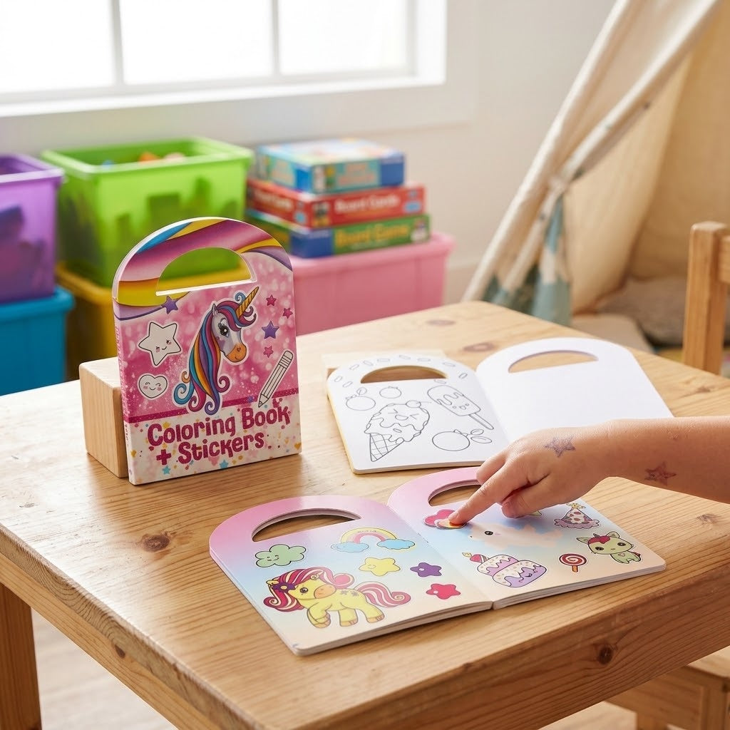 Unicorn Colouring Book with Stickers Party Favours - lifestyle photo