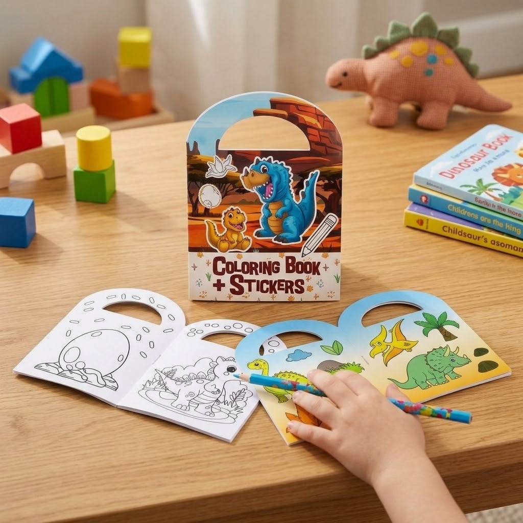 Dinosaur Colouring Book with Stickers Party Favours - lifestyle photo