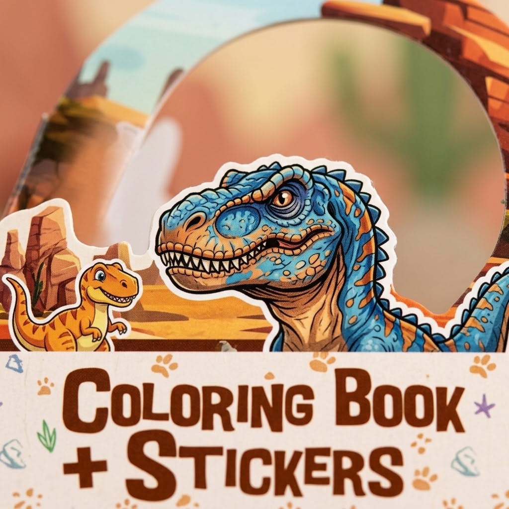Dinosaur Colouring Book with Stickers Party Favours - close-up