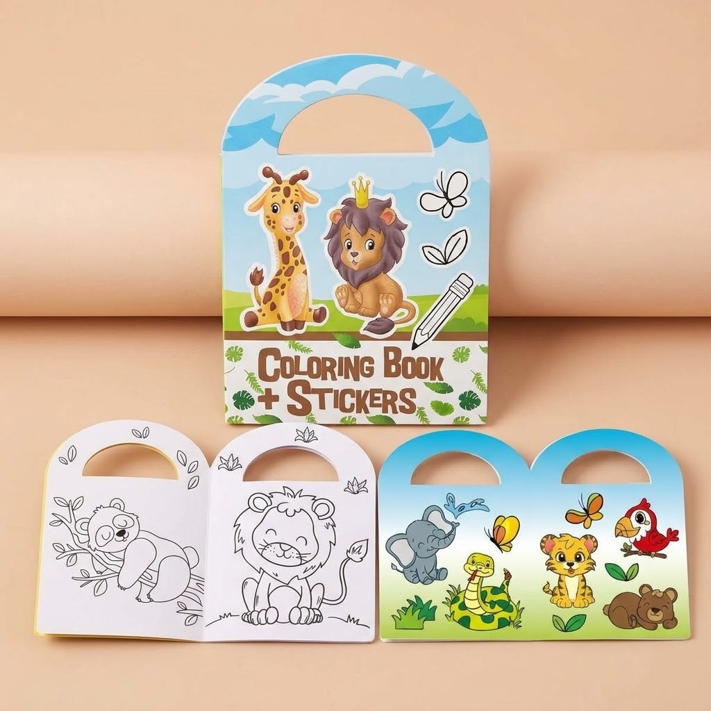 Jungle Animals Colouring Book with Stickers - studio photo