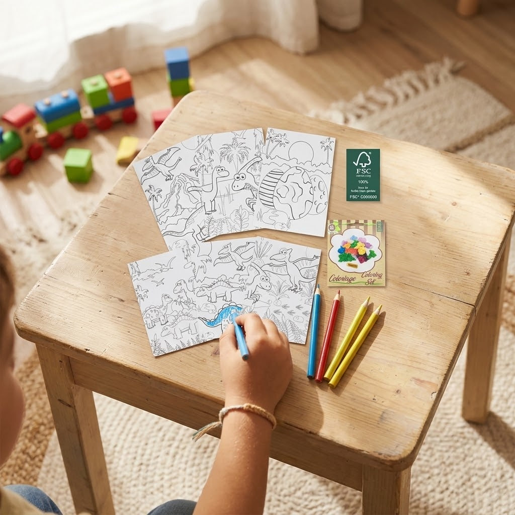 Dinosaur Colouring Sheets Pouch 6 Sheets & 4 Pencils - lifestyle photo