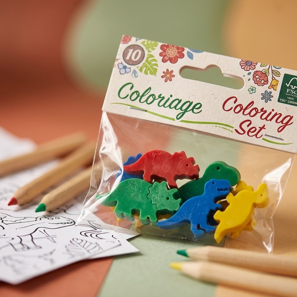 Dinosaur Colouring Sheets Pouch 6 Sheets & 4 Pencils - close-up
