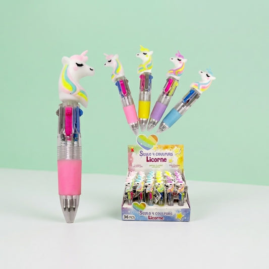 Unicorn 4-Colour Ballpoint Pen Party Favours - studio photo