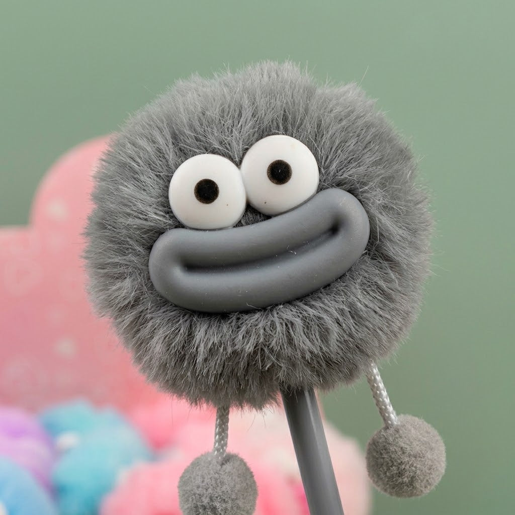 Big Lips Pompom Pen 23 cm Novelty Ballpoint - close-up