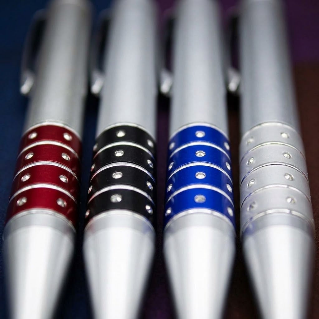 Diamond Effect Metallic Ballpoint Pen 14 cm - close-up