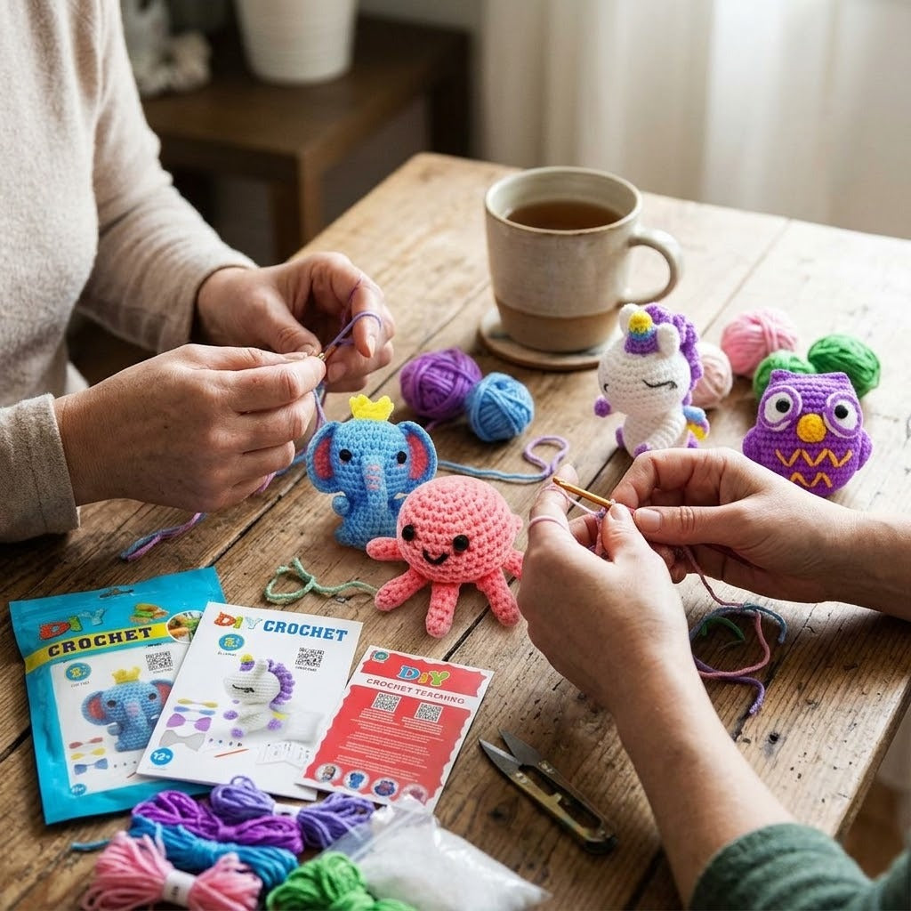 Beginner Crochet Kit Amigurumi Animal – 4 Assorted Designs - lifestyle photo