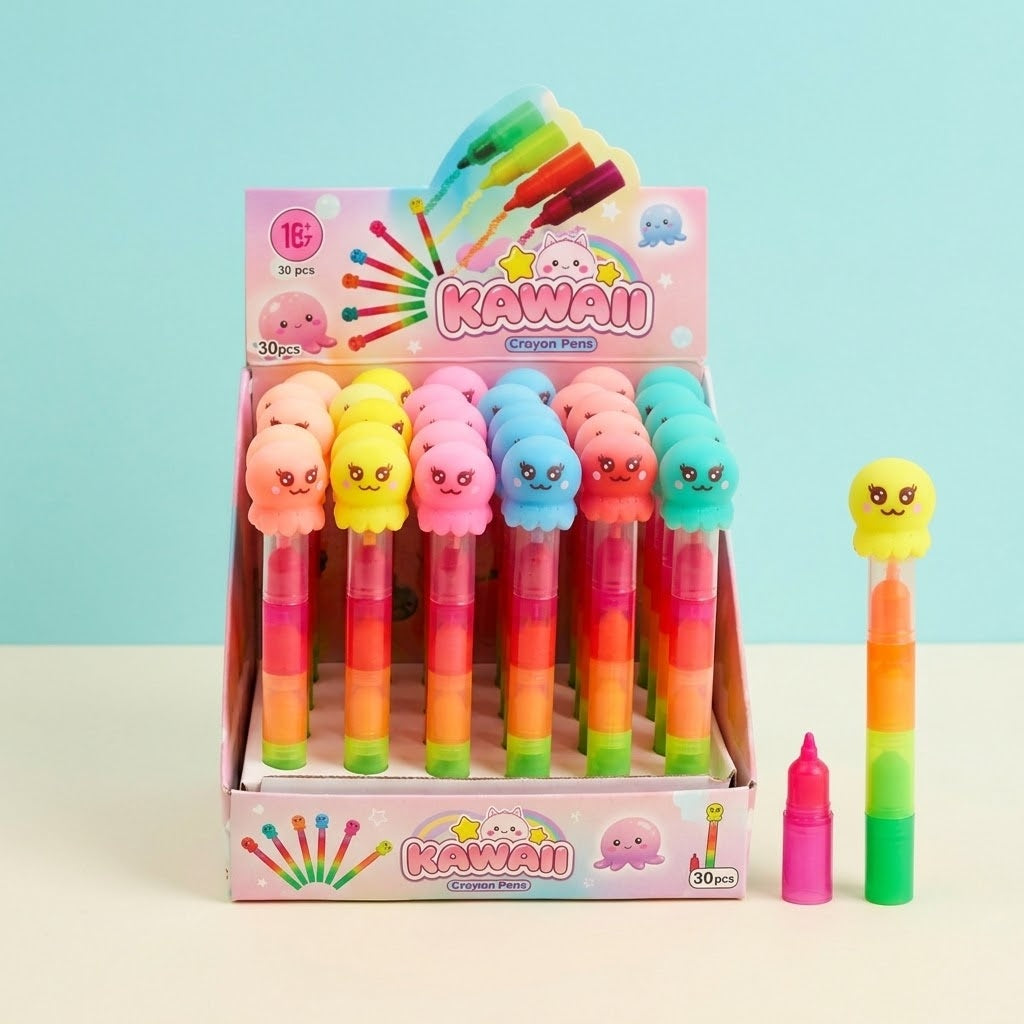 Kawaii Octopus Highlighter Pen 4 Neon Colours - studio photo