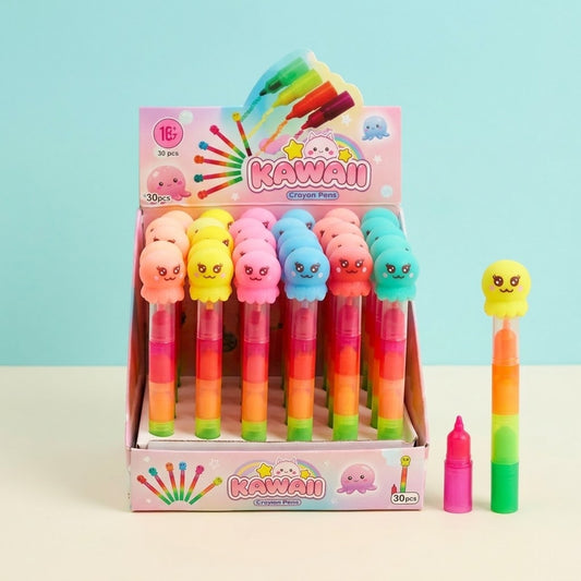 Kawaii Octopus Highlighter Pen 4 Neon Colours - studio photo