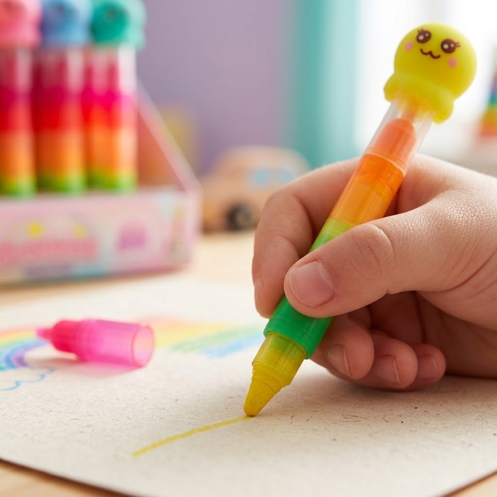 Kawaii Octopus Highlighter Pen 4 Neon Colours - close-up