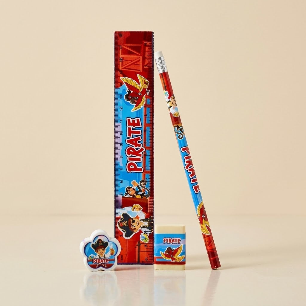 Pirate Stationery Set 4 Pieces with 15 cm Ruler - studio photo