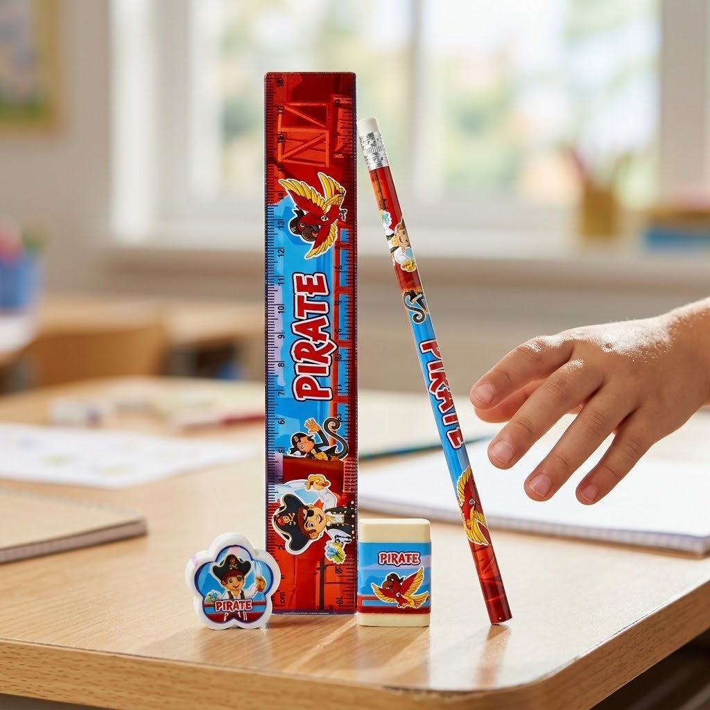 Pirate Stationery Set 4 Pieces with 15 cm Ruler - lifestyle photo
