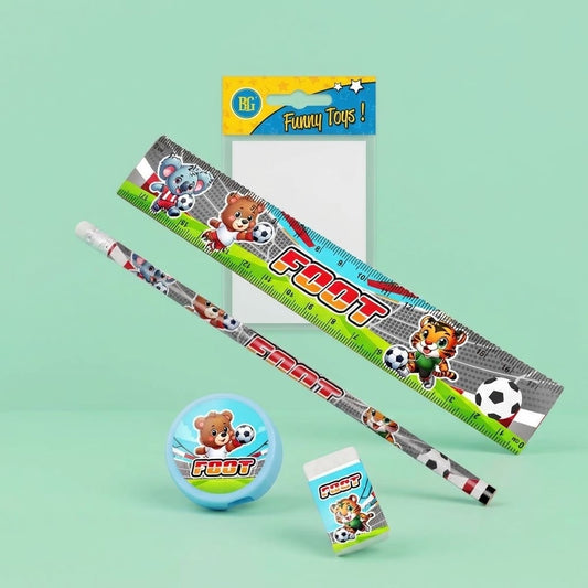 Football Stationery Set 4 Pieces with 15 cm Ruler - studio photo