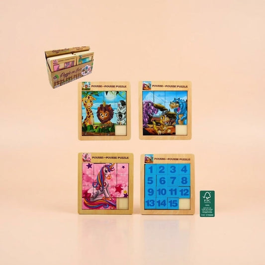 Wooden Sliding Puzzle 16 x 15 cm Brain Teaser - studio photo