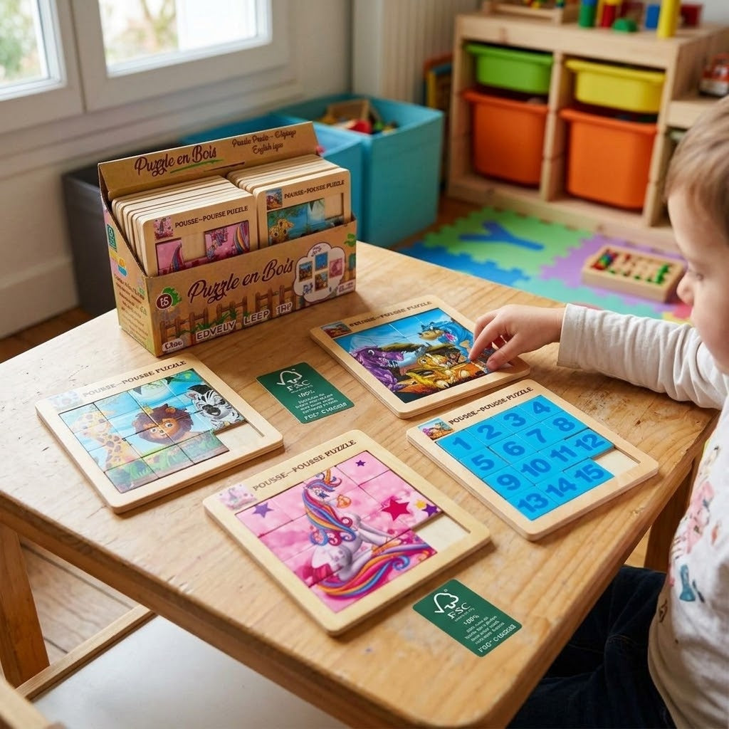 Wooden Sliding Puzzle 16 x 15 cm Brain Teaser - lifestyle photo