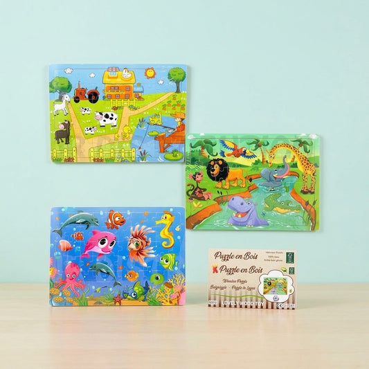 Wooden Jigsaw Puzzle 30 Pieces Animals & Dinos 15 x 22.5 cm - studio photo