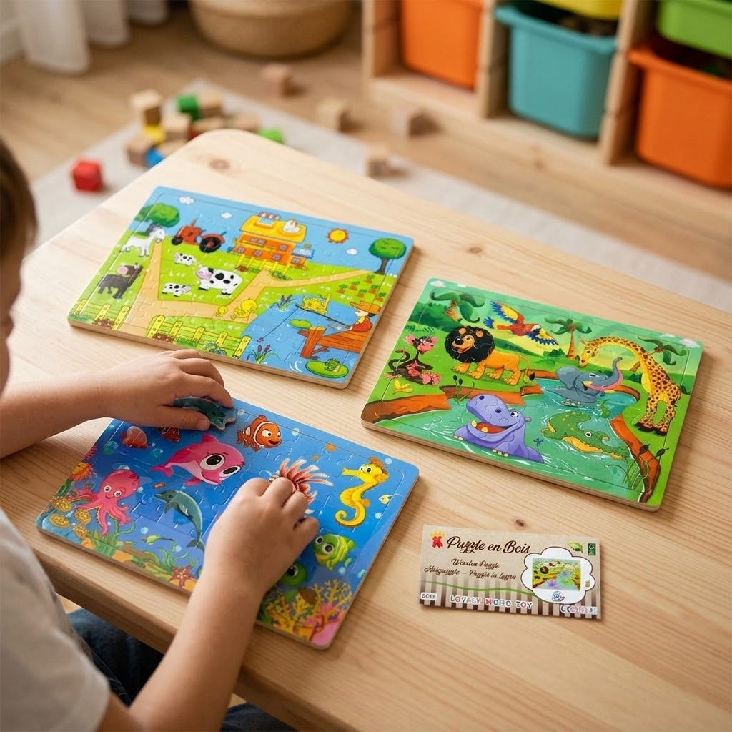 Wooden Jigsaw Puzzle 30 Pieces Animals & Dinos 15 x 22.5 cm - lifestyle photo