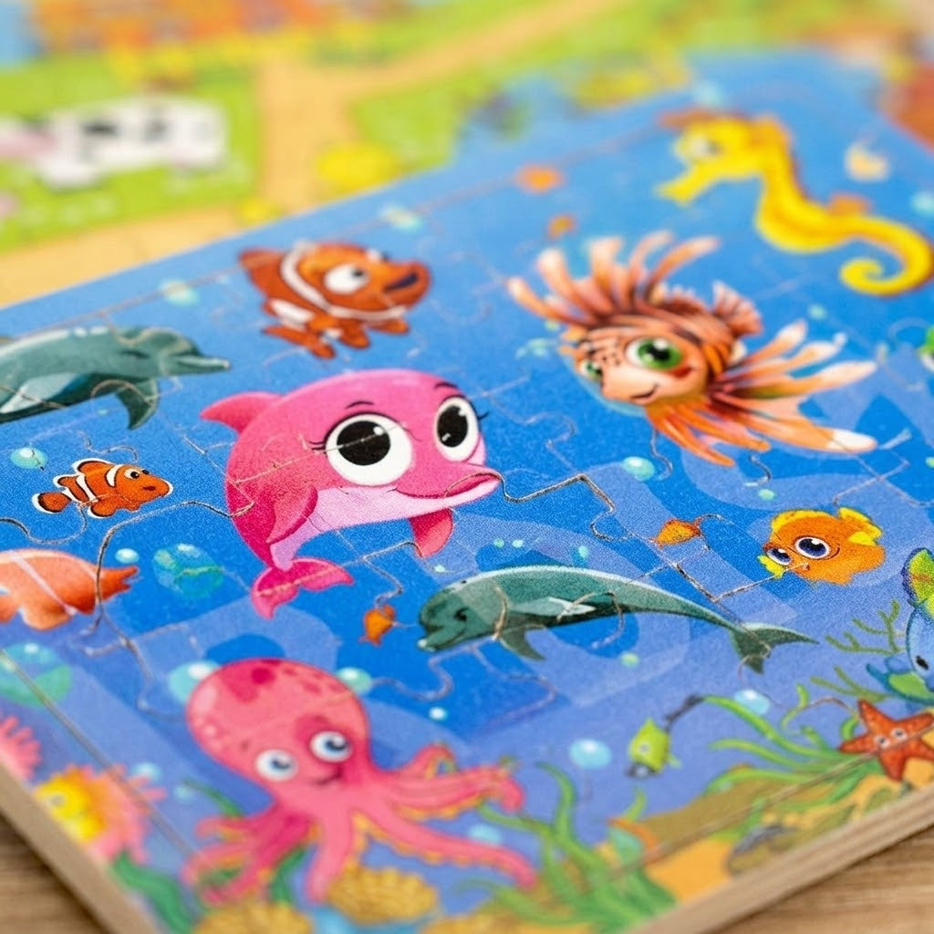 Wooden Jigsaw Puzzle 30 Pieces Animals & Dinos 15 x 22.5 cm - close-up
